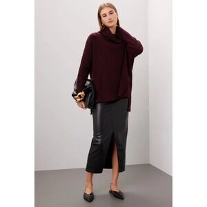 Adam Lippes Waffle Knit Sweater Size Medium Burgundy Turtleneck Cowl